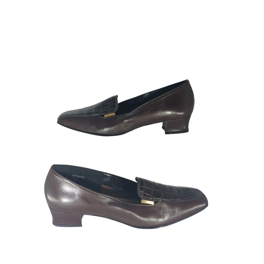California Magdesians Loafer Pumps 12 Brown Croc Embossed Block Heel Vintage USA
